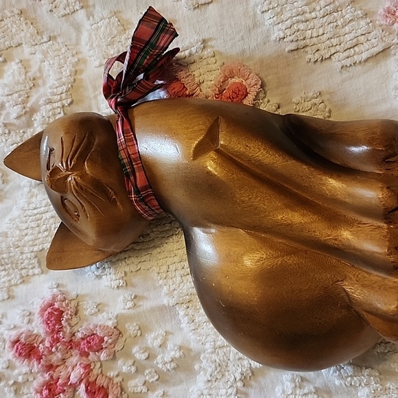 Vintage Wood Carving Cat Figurine Sculpture Standing Cat - Picture 3 of 8